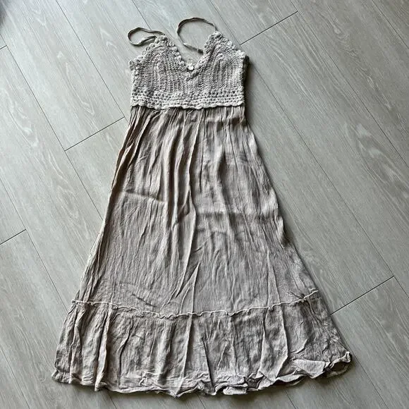 Hint Of Blush Dress Small Crochet Top Boho Tan Flaws - Picture 1 of 12